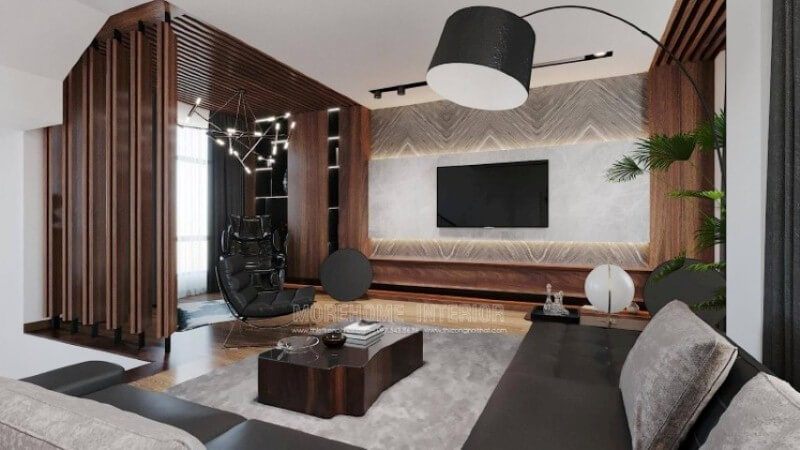 Xu hướng trang trí nội thất hiện đại đặc biệt trong các không gian nhà biệt thự Vinhomes Imperia Hải Phòng Manhanta đẳng cấp xa hoa là chất liệu đá ốp tường phòng khách sang trọng như một bức tranh tự nhiên đầy sống động
